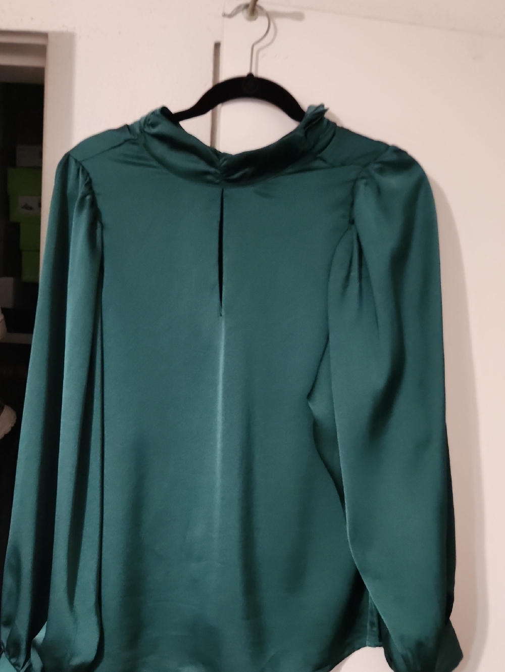 Emerald Green Satin Long Sleeve Blouse